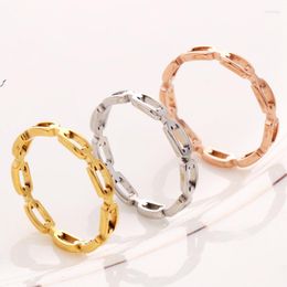 Cluster Rings Rectangular Punk Cuban Link Chain For Women Thin Personality Gold Colour Titanium Steel Accessories Hip Hop Jewellery KBR110
