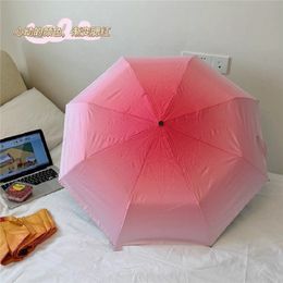 Umbrellas Joylove Pink Gradient Umbrella Sun And Rain Sunshade Sun Umbrella Tri-fold Umbrella UV Protection 230508