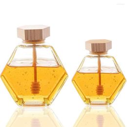 Storage Bottles 220ML/380ML Glass Honey Jar With Bamboo Stick Spoon Mini Small Bottle Container Pot