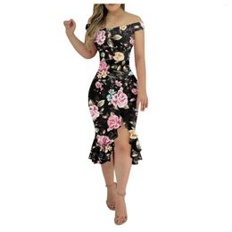 Casual Dresses Women's Party Flower Print Irregular Hem One Shoulder Sexy Backless Mermaid Dress Leisure Summer Women 2023