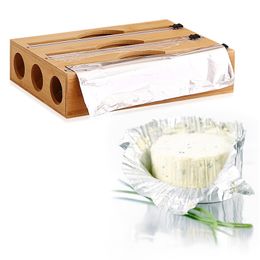 Organisation 3 In 1 Wrap Dispenser With Cutter Plastic Wrap Aluminium Foil Wax Paper Cling Film Dispenser Kitchen Drawer Roll Organiser Holder