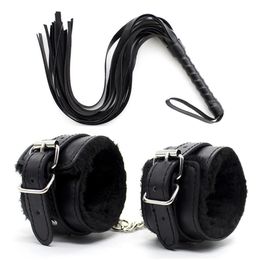 Adult Toys 2Pcsset PU Leather Erotic Handcuffs Ankle Cuffs Restraints With Whip BDSM Bondage Slave Sex Toys For Couple Adult Games Flogger 230508