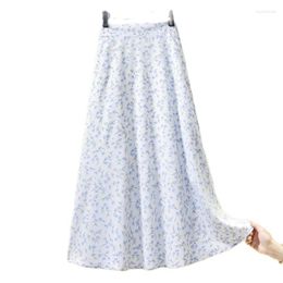 Skirts Black Chiffon Floral Long Sweet Elegant High-Waisted Women'S Summer Korean Style Skirt Fashion 2023 Harajuku Clothes