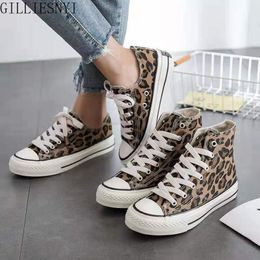 Dress Shoes Women's Canvas Shoes Summer Leopard Print Lace-up Flats Casual Shoes Lady Autumn High-Top Vulcanised Shoe Non-Slip Sneakers 230508