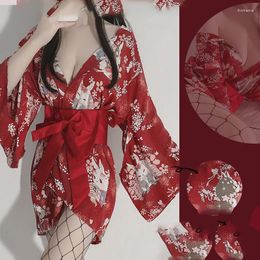 Ethnic Clothing 2023 Japanese Printed Pajamas Kimono Nightgown Short Female V-Neck Sexy Butterfly Girdle Tunic Cosplay