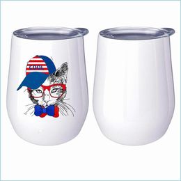 Mugs 12Oz Sublimation Wine Tumbler Mug Stainless Steel Double Wall Egg Shape Cup Blank Diy Coffee With Seal Lid Unique Gift For Moth Dh3Av