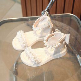 Sandals Summer Little Girl Soft Sole Beading Sandals Elegant Pearl Rhinestone Party Princess Shoes