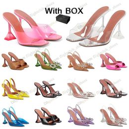 2023 Amina muaddi Begum Sandals Crystal-Embellished Pumps Clear PVC stiletto transparent Heels sandals Designers Dress shoe Slingbacks Evening factory footwear