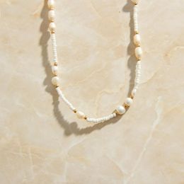 Chains Lsbella-FJ Vintage Love Gold Plated Girl Necklace Freshwater Pearl Stitching Glass Bead Maxi Bone