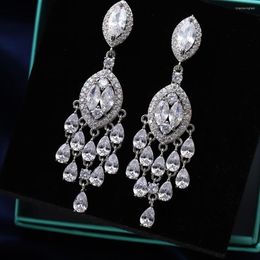 Stud Earrings Luxury Vintage Sparkling Water Drops Ladies Jewelry Bridal Wedding White Classic Design High Fashion 2023 Gifts