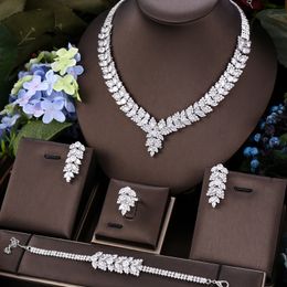 Wedding Jewellery Sets Janekelly 4pcs Bridal Zirconia Full Jewellery Sets For Women Party Luxury Dubai Nigeria CZ Crystal Wedding Jewellery Sets 230506