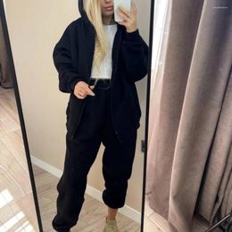 Women's Two Piece Pants 1 Set Cozy Coat Tracksuit Cardigan Sports Suit Hoodie Jogger Women Outfit