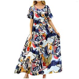 Casual Dresses Women's Loose Floral Dress Short Sleeve Long Summer Beach Swing Elegant Printed For Women 2023 Roupas Femin