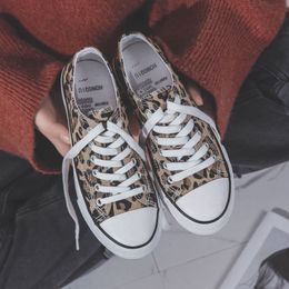Dress Shoes Leopard Print High Top Canvas Shoes Harajuku Sneakers Fashion Lace-up All-match Flat Shoes Women Classic Streetwear 230508
