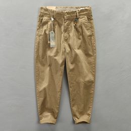Men's Pants HIQOR Spring Autumn Men Pure Cotton Men Cargo Pants Korean Style Male Casual Loose Belt Mid Waist Man Trouser Plus Size 38 230508