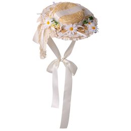 Caps Hats Lolita Straw Hat Women Girl Victorian Pastoral Style Lace Bonnet Hat for Costume Tea Party Flat Cap 230508