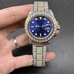 High Quality Men's Automatic Watch Bi-Gold Diamond Stainless Steel Watch Blue Face Men's Calendar Casual Watch Sports Business Wristwatch