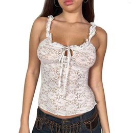 Camisoles & Tanks Women's Frill Trim Strap Tie Knot Ruched Front Bustier Crop Top Lace Tank Camisole Ruffled Tunic