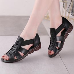 Sandals Women Summer Wedge Shoes For Hollow Out Soft Sole Pu Leather Solid Colour Fashion Female Sandalias Mujer Plus SizeSandals