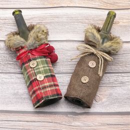 Factory Christmas Wine Bottle Cover Party Ornament Mini Plaid Coat Sweater Wine Bottle Bags Xmas New Year Dinner Party Decoration