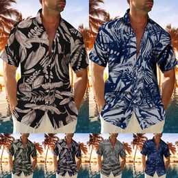 Men's Casual Shirts Summer Hawaiian Short Sleeve Floral Men Tops Tee Blouse With Buttons Loose Vacation WholesaleMen's