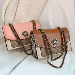 Cheap Purses on sale Fashion rivet chain bag women's one shoulder messenger lock camellia Tiktok small fragrance