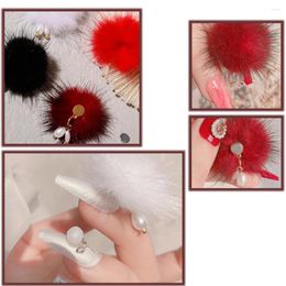 Nail Art Decorations 2Pc Magnetic Pom-Poms&Pearl For Nails Charms Design DIY Crafts Handicraft Pompon Faux Fur Detachable Accessories
