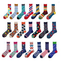 Men's Socks 1 Pair Men Combed Cotton Bright Coloured Funny Men's Calf Crew Sock For Business Causal Dress Wedding Gift