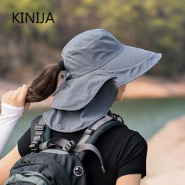 Wide Brim Hats Bucket Hats Women Wide Large Brim Sun Hat Bucket Hat Summer Outdoor Fishing Hiking UV Anti Neck Protection Shawl Visor Cap Ladies Hat Bonnet 230506