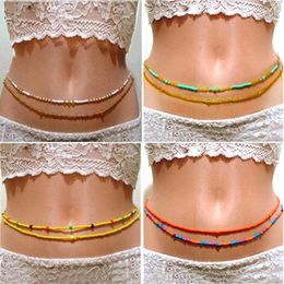 Belly Chains 2022 Bohemia Double Layer Beads Belt Body Chain Women Summer Sexy Bikini Beach Waist Chain Charms Vintage Dress Waistband Belts Z0508