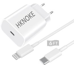 HKNOKE high quality full 20W USB C Fast Charger with 6ft type C Power Adapter for iPhone 13/13Mini/ Pro/13 Pro Max/12/12 Mini/12 Pro/AirPods