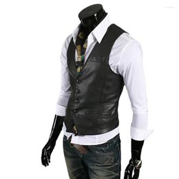Men's Vests Men's Casual Fashion Pu Leather Large Size V Collar Vest