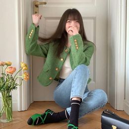 Women's Jackets Korean Unique Green Small Fragrant Coat For Women Spring And Autumn High End Design Sensation Cardigan Jacket Female Top