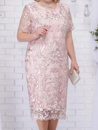 Plus size Dresses 4xl 5xl Size Summer for Wedding Guest Women's Short Sleeve Lace Floral Elegant Bodycon Formal Party 230506