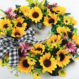 Decorative Flowers Sunflower Wreath Attractive Realistic Looking Fine Workmanship Home Supply Garland Door Hanging