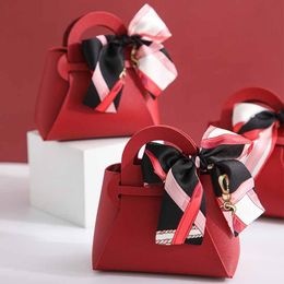 Gift Wrap Small Ins Wind Low-Key Luxury Leather Wedding Candy Box Packaging Creative Knot Portable All-In-One BagGift