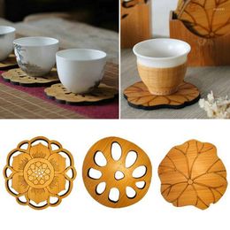 Table Mats Round Lotus Leaf Shape Tea Mat Cup Bamboo Placemat Insulation Delicate Engraved Non-slip