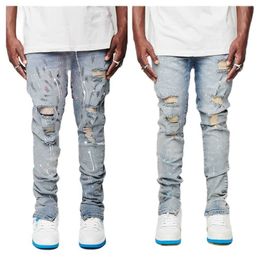 Men's Jeans 2022 New Fashion Ripped Jeans For Men Trendy Slim Paint Craft Denim Pencil Pants Street Hipster Trousers male Clothing XSXL Z0508