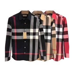 Men's Dress Shirts Mens Casual Shirt Designer Geometric Plaid Fashion Long Sleeve Polo Neck Shirt Single Row Button Classic Business High Quality Cotton Bur Casual