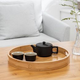 Organisation Round Serving Bamboo Wooden Tray For Dinner Trays Tea Bar Breakfast Food Container Handle Storage Tray
