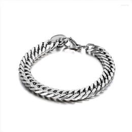 Link Bracelets Fashion Stainless Steel Silver Color Bracelet Unisex Flat Punk Chain Bangle Wrist Jewelry For Women Men Gift