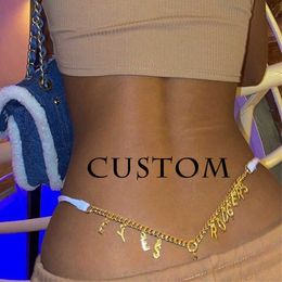 Belly Chains Colorfast Summer Name Waist chain Women Stainless Steel for Women Body Chain Custom Cuban Chain Letters Thong Beach Pants Womens Z0508