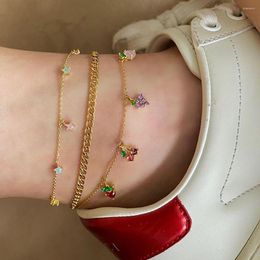 Anklets Beaded Boho Grape Peach Radish Star Pendant Anklet Summer Geometric Multi-layer Beach Gold Plated Cherry Handmade Jewellery