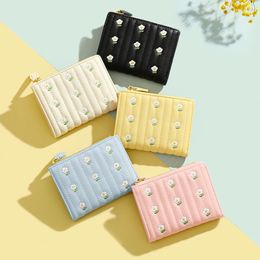 Wallets Wallet Women PU Leather Cute Embroidery Small Card Holder For Ladies Simple Mini Short Zipper Purse Female 2023