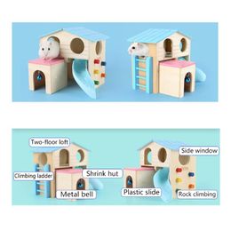 Decorations Hamster House Gym Exercise Funny Ladder Slide Bell Climbing Wooden Hut Hideout