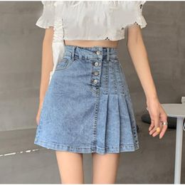 Capris Women Street Inside Skirts Button Up A Line Denim Mini Skirt 2XL Summer Korean Style Aline Casual Purple Short Jeans Skorts Y2K