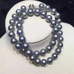 Chains Elegant 9-10mm South Sea Round Silver Grey Pearl Necklace 18inch 925s