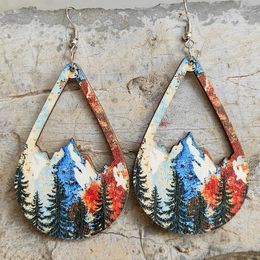 Dangle Earrings LIMAX Vintage Retro Forest Snow Mountain Colourful Hollow Bohemian Wood