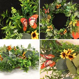 Decorative Flowers Artificial Daisy Flower Wreath 50cm Door With Green Eucalyptus Christmas Festival For Front Wedding A0KE