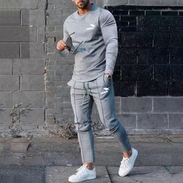 Men's Tracksuits Men's Spring Autumn Round Neck Long sleeved T-shirt Trousers Suit For Men Clothing Casual Fashion Sports 2 Piece Set Tracksuits 230508